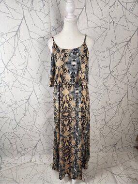 Mamey Mira Boutique Snakeskin Print Strappy Tiered Maxi Dress